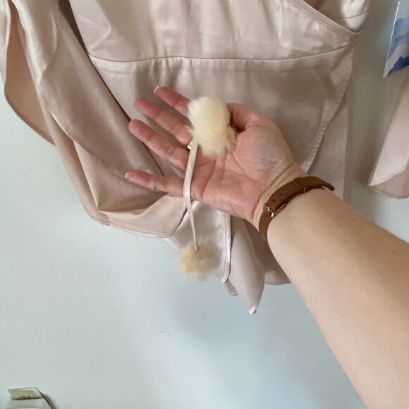 NWT Revolve Majorelle Satin Hex Mini Tie Wrap Blush Ritual Slit Bell Sleeve SM - Picture 10 of 11